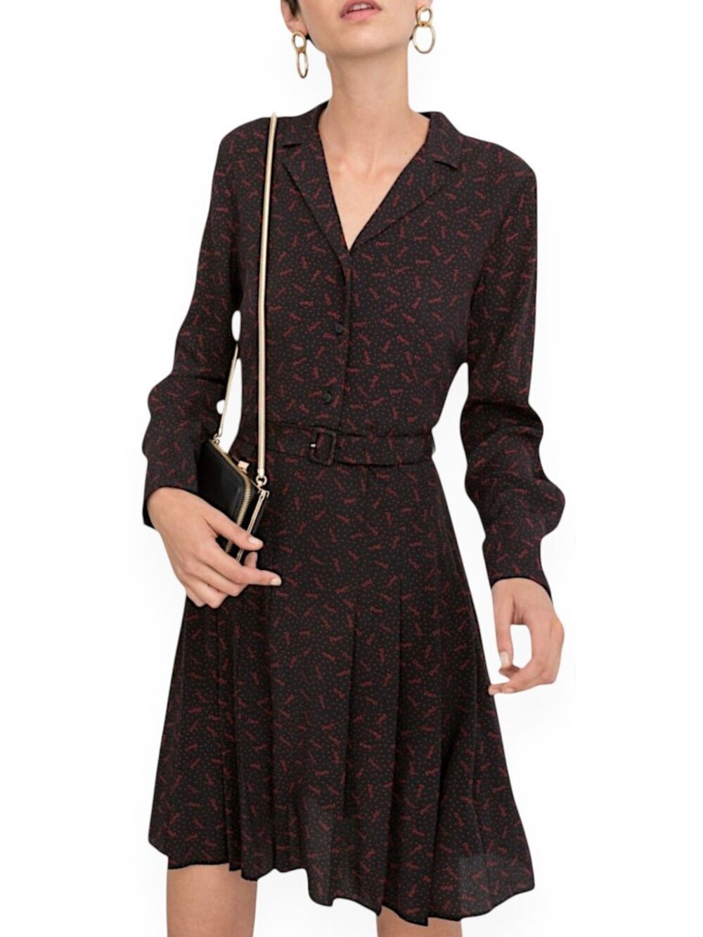 And & Other Stories Paris Atelier Black Red Paris Print Logo Flare Shirt Dress 0
